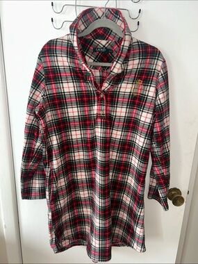 Lauren Ralph Lauren Womens Plaid Fleece Long Sleeve Night Gown Intimate wear XL